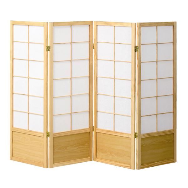 和風衝立|パーテーション 4連 ナチュラル 幅450×奥行20×高さ1200 mm× 木製 スチール 不織布 完成品 〔和室 リビング〕