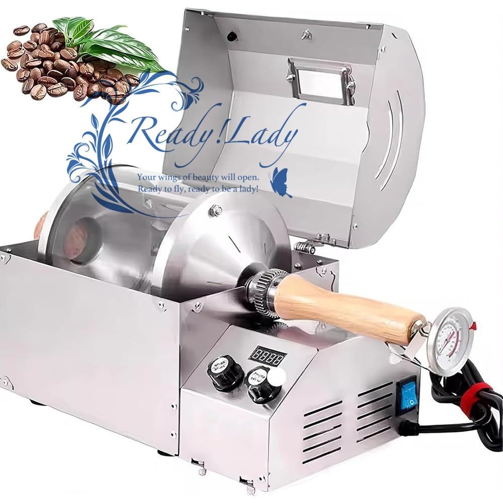 電動焙煎機 コーヒーロースター コーヒー焙煎機 1200W 電熱管コーヒー焙煎機 石英ガラス加熱室 温度100～300℃調整 回転速度は10～60RPMまで調整 110V 業務用 家庭用