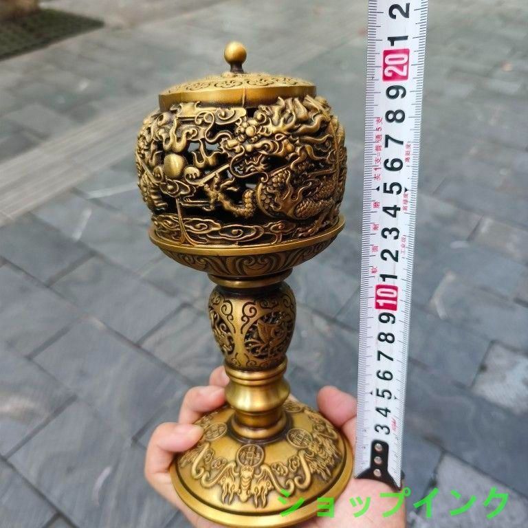 銅 細工 透かし彫り 双龍香炉 銅香炉 仏具 茶道具 香道具 工芸品