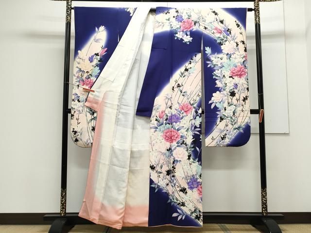 平和屋着物○豪華振袖 友禅 作家物 雪輪草花文 鬼しぼ縮緬 正絹