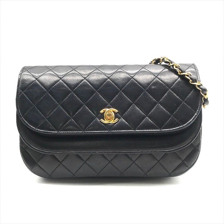 CHANEL シャネル マトラッセ ラムスキン チェーン ショルダー バッグ ターンロック 肩掛け レディース ブラック a10127