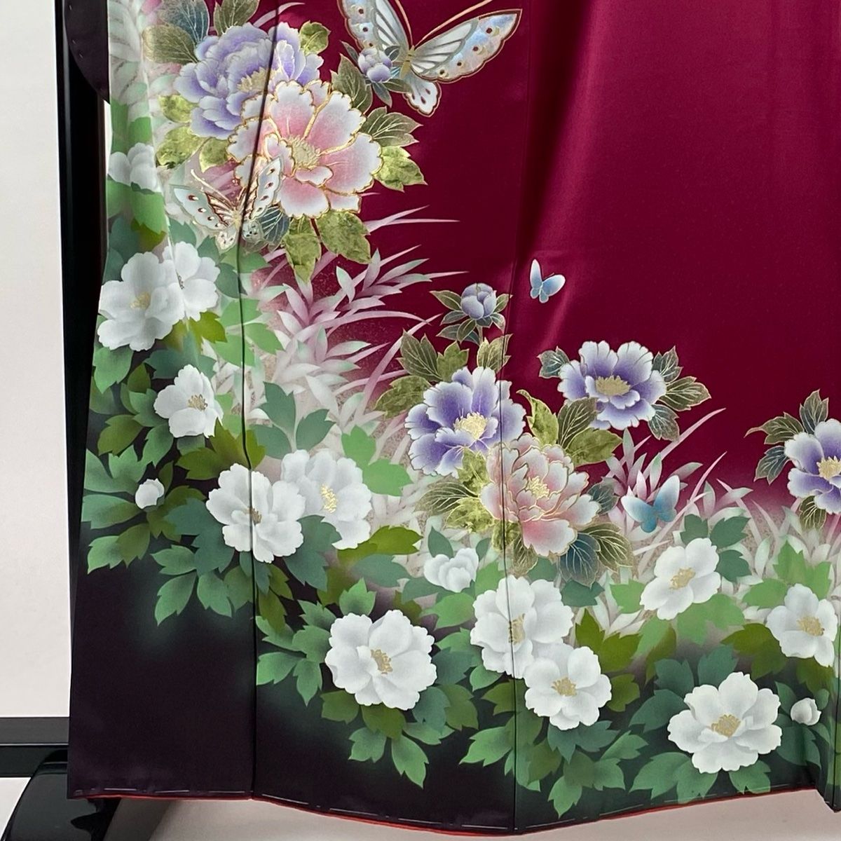 振袖 身丈167.5cm 裄丈66cm M 袷 御簾 牡丹 絞り 金糸 紫 正絹 秀品
