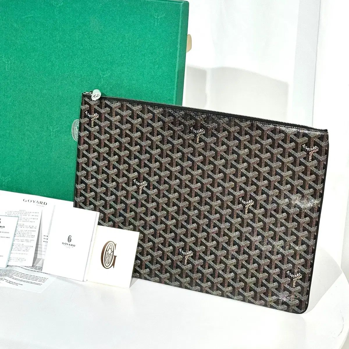 極美品 GOYARD PVC クラッチバッグ ファスナー 総柄 グリーン 緑