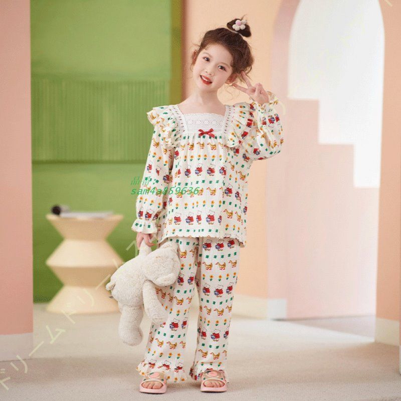 長袖 パジャマ キッズ 子供パジャマ 上下セット ガーゼパジャマ ルームウェア 部屋着 寝巻き セットアップ 寝間着 ロングパンツ 女の子 子供服 春秋 柄物 am4a859636
