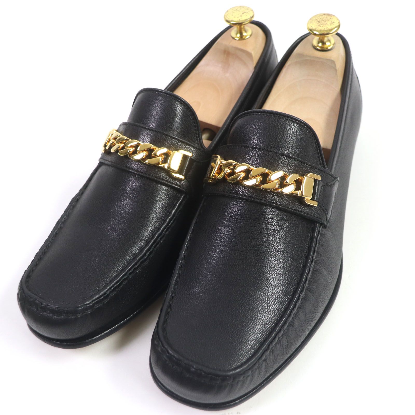 GUCCI グッチ 643620 チェーンビット モカシン スリッポン レザーローファー ブラック 8 箱 保存袋付き イタリア製 メンズ