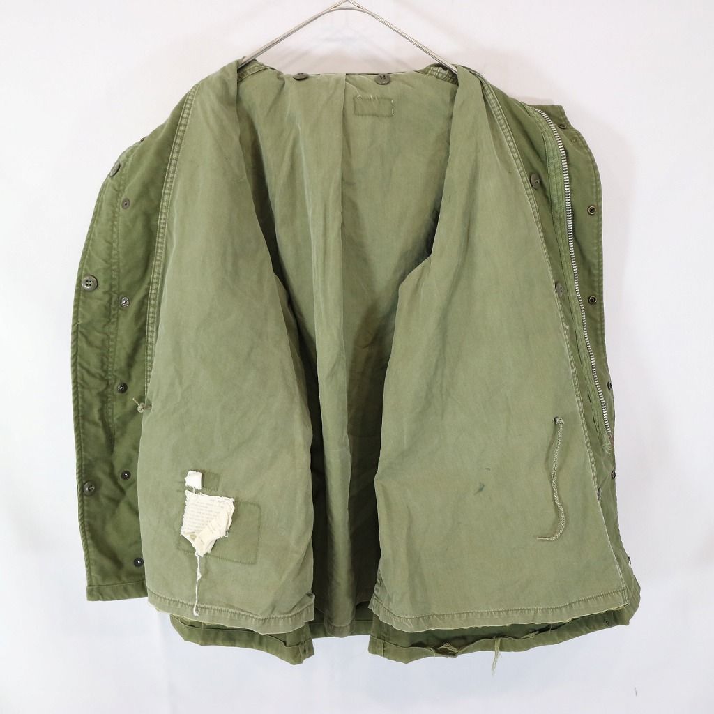 70年代  米軍実物 U.S.ARMY M-65 2nd フィールドジャケット 防寒  ミリタリー オリーブ (メンズ  S相当)   N7379襟袖腹部背中キズ