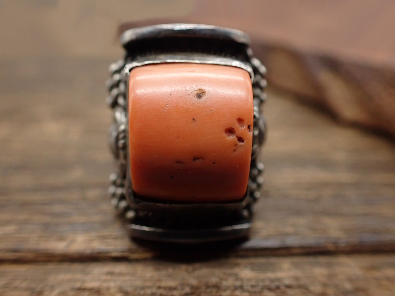 【VINTAGE】CORAL　STERLING　RING　インディアンジュエリー-2