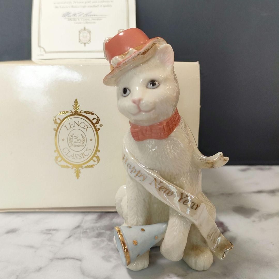 証明書付属 LENOX レノックス ペルシャ猫 陶器 置物 キャット 24K帽子