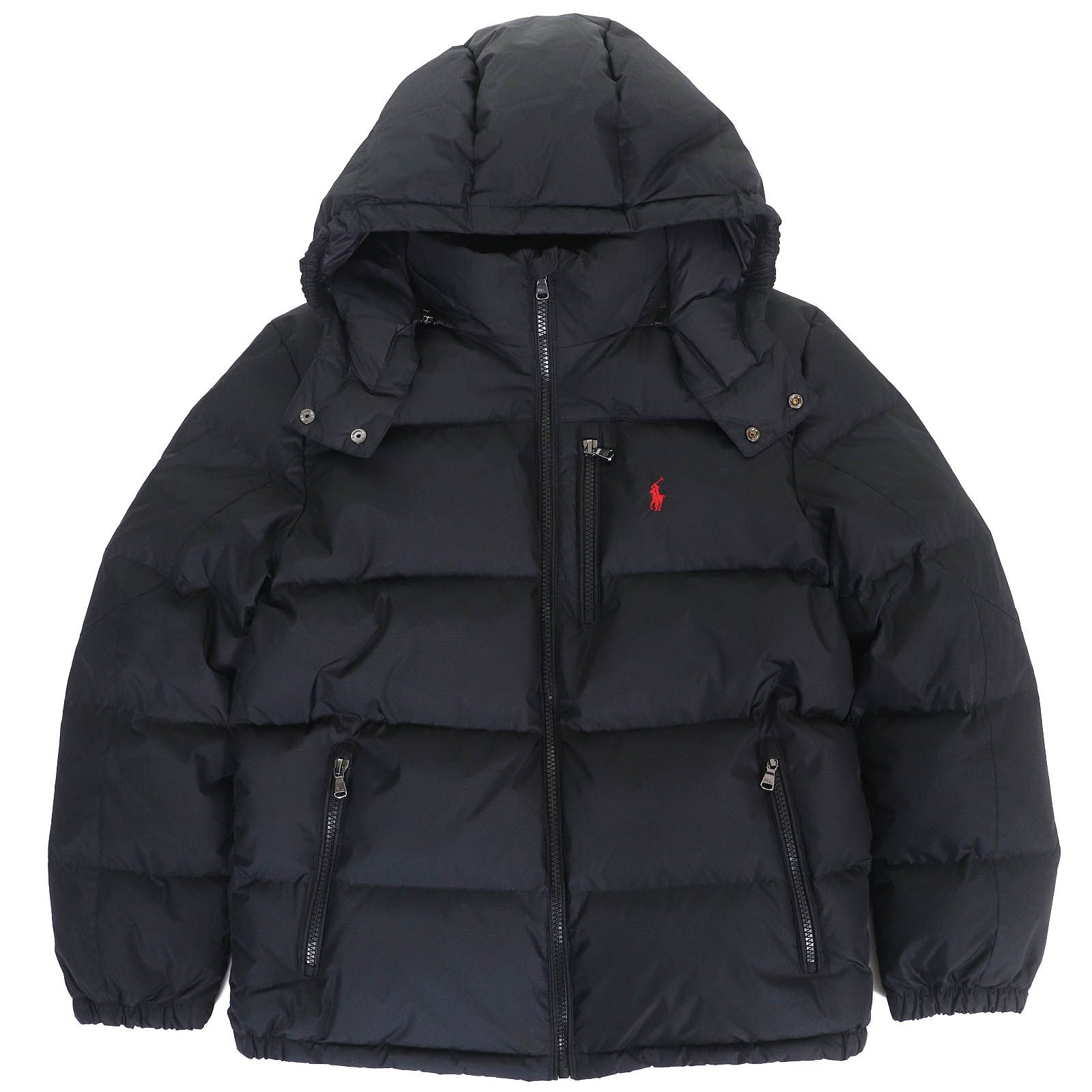 △POLO RALPH LAUREN ポロ ラルフローレン ロゴ刺繍 フード付き ダウンジャケット ブラック L G 14-16 ボーイズサイズ キッズ
