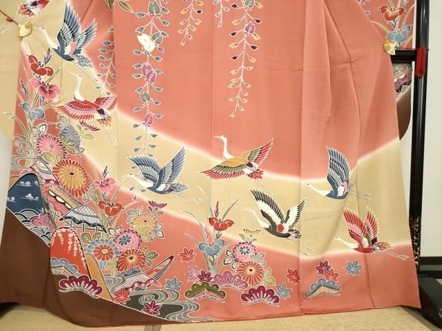 豪華 振袖 熨斗に花模様 鶴 裄66 着物 正絹 袷 広衿 RK-2281 平和屋着物▽豪華振袖 紅型 風景花鳥文 正絹 逸品 AAAW2227ck