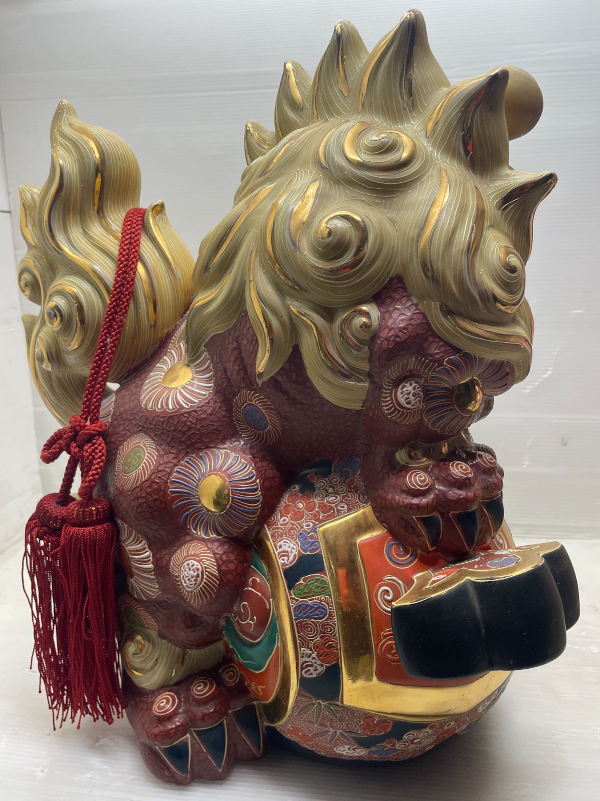 超美品　九谷焼　大型の唐獅子　打出の小槌 超美品 九谷焼 大型の唐獅子 打出の小槌