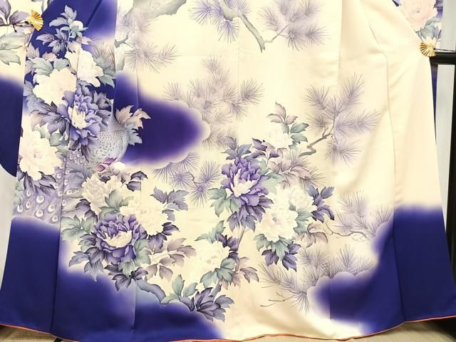 平和屋着物□豪華振袖 刺繍 孔雀枝花文 暈し染め 銀糸 正絹 逸品