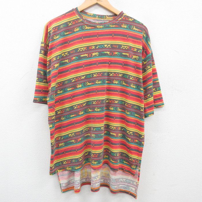 XL/古着 半袖 ビンテージ Tシャツ メンズ 00s ワニ 大きいサイズ クルーネック 赤他 レッド ボーダー 23jun28 中古