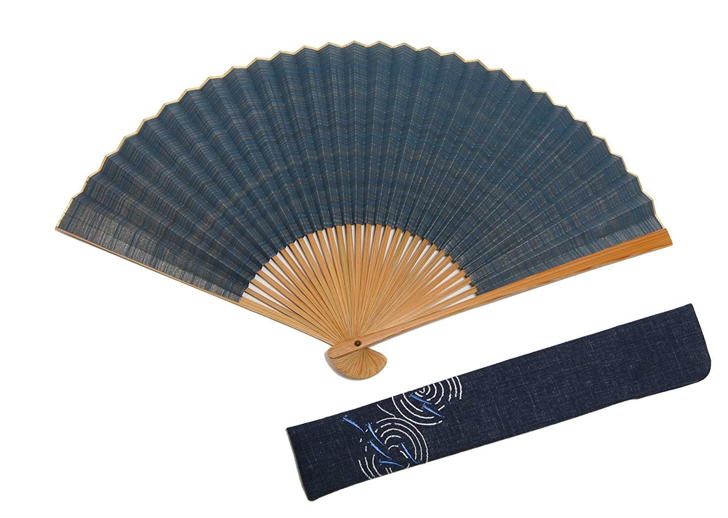 京扇子 霞 紺 京都職人 手作り 扇子 扇子袋付き 木箱入り おしゃれ インテリア ギフト用 の和扇子 紺色 軽量青P_0