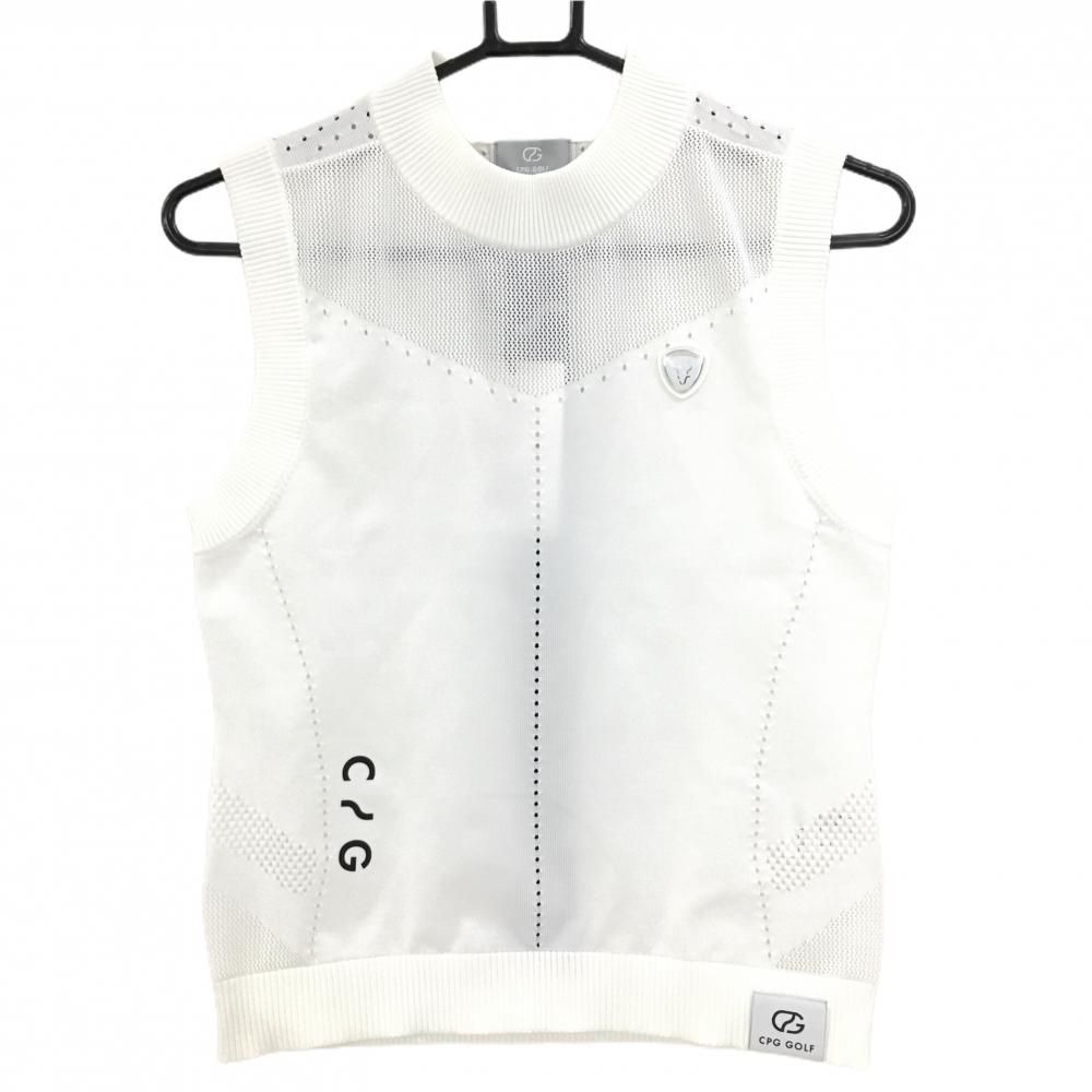 注目ブランドのギフト 新品】CPG ニットベスト 立体ロゴ 透かし編み ロゴ黒 白 レディースウェア