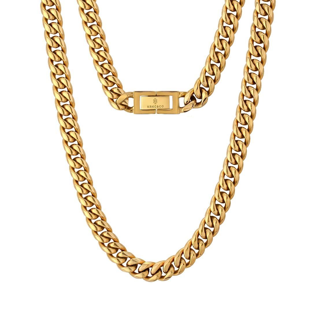メンズ マイアミキューバンチェーン 喜平ネックレス 幅8mm ステンレス k18メッキ 4面カット ヒップホップ KRKC&CO ラッパー B系アクセサリー ギフト プレゼント金属アレルギー対応