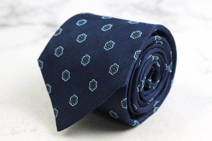 美品】FRANCO BASSI ネクタイ 小紋柄 タグ付き ジャガード 紺 フランコ