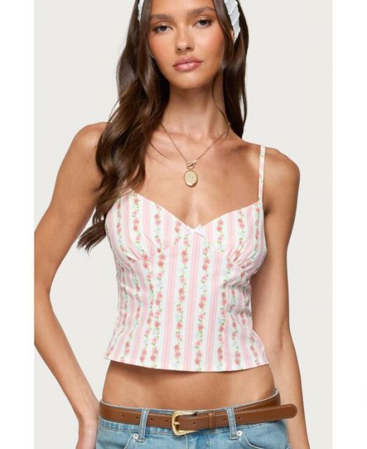 送料無料 アディクテッド レディース シャツ トップス Womens Raia Floral Striped Backless Top White-and-pink
