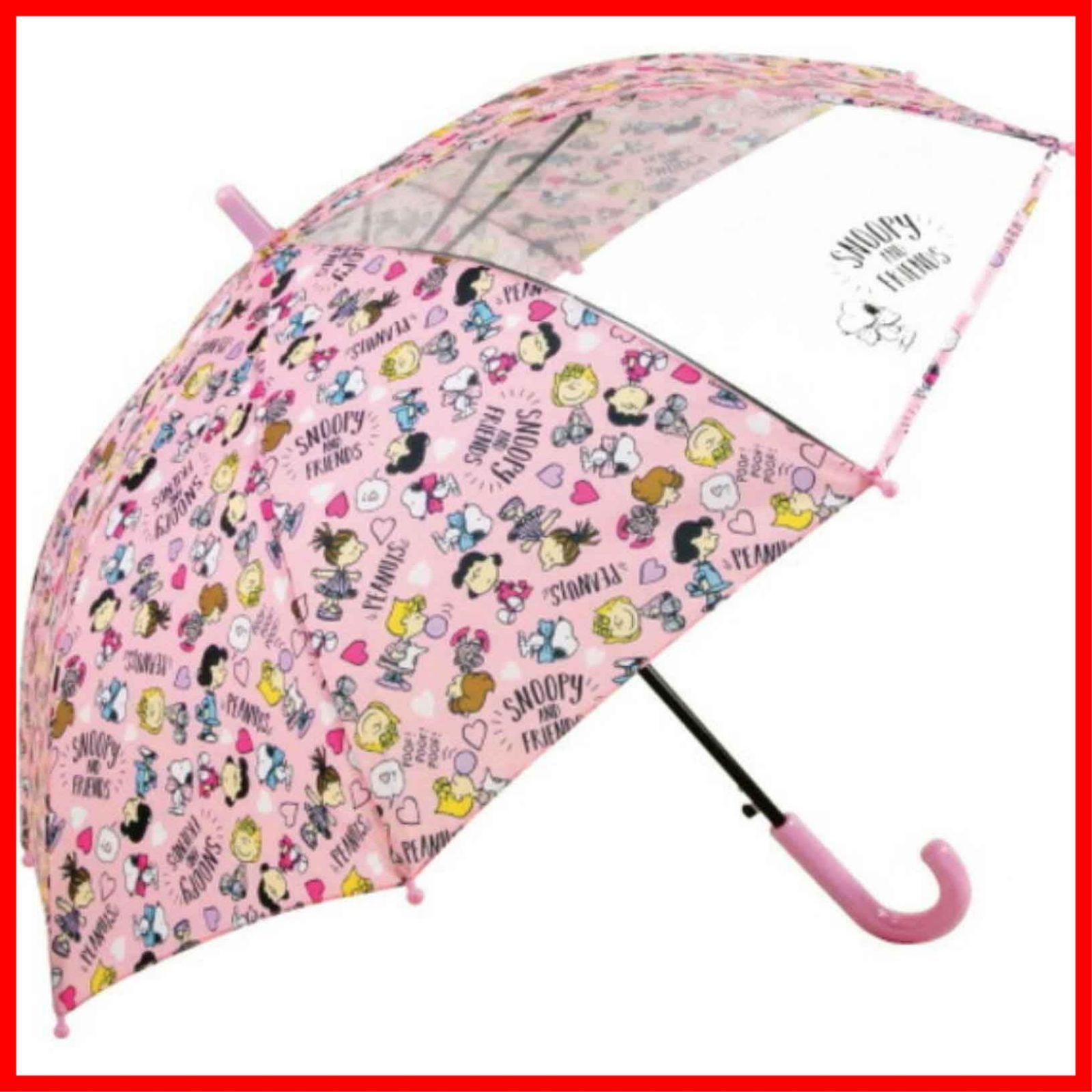 商品 ワンタッチ ジャンプ傘 50 cm 丈夫 軽量 透明窓付き グラスファイバー骨 長傘 かわいい キャラクター Standard スヌーピー ベーシック Basic ピンク