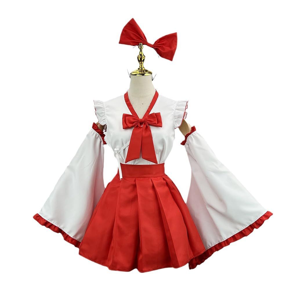 【特価商品】日常 フリル 萌え ロリータ 着物 ハロウィン 和服 仮装 和風 レディース レディース ワンピース 衣装 巫女さん 可愛い 妖狐 学園祭 白×赤 レッド イベント コスプレ ヘアバンド 巫女 ニーハイソックス [RPFLQ]