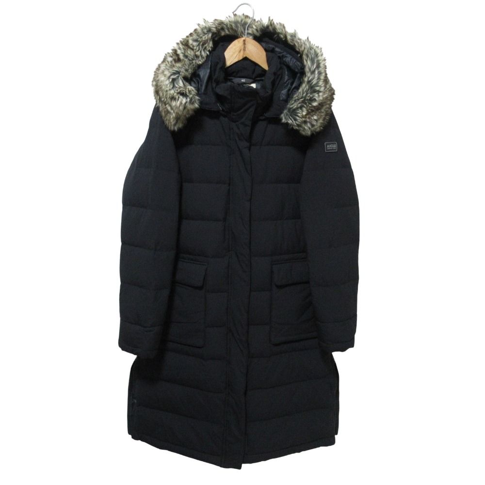 AIGLE エーグル ダウンコート ファー フード ブラック M 3way 美品 AIGLE エーグル 撥水 サイドジップ フーデッドファー