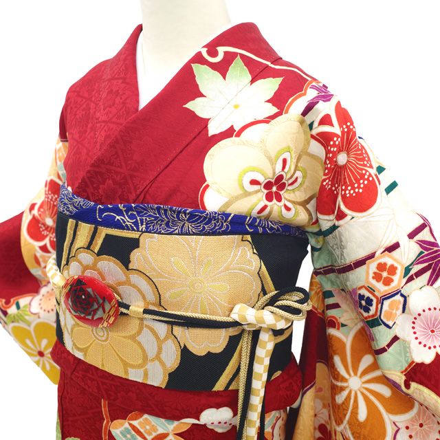 振袖 Mサイズ 袷 金糸 赤 ラメ 正絹 成人式