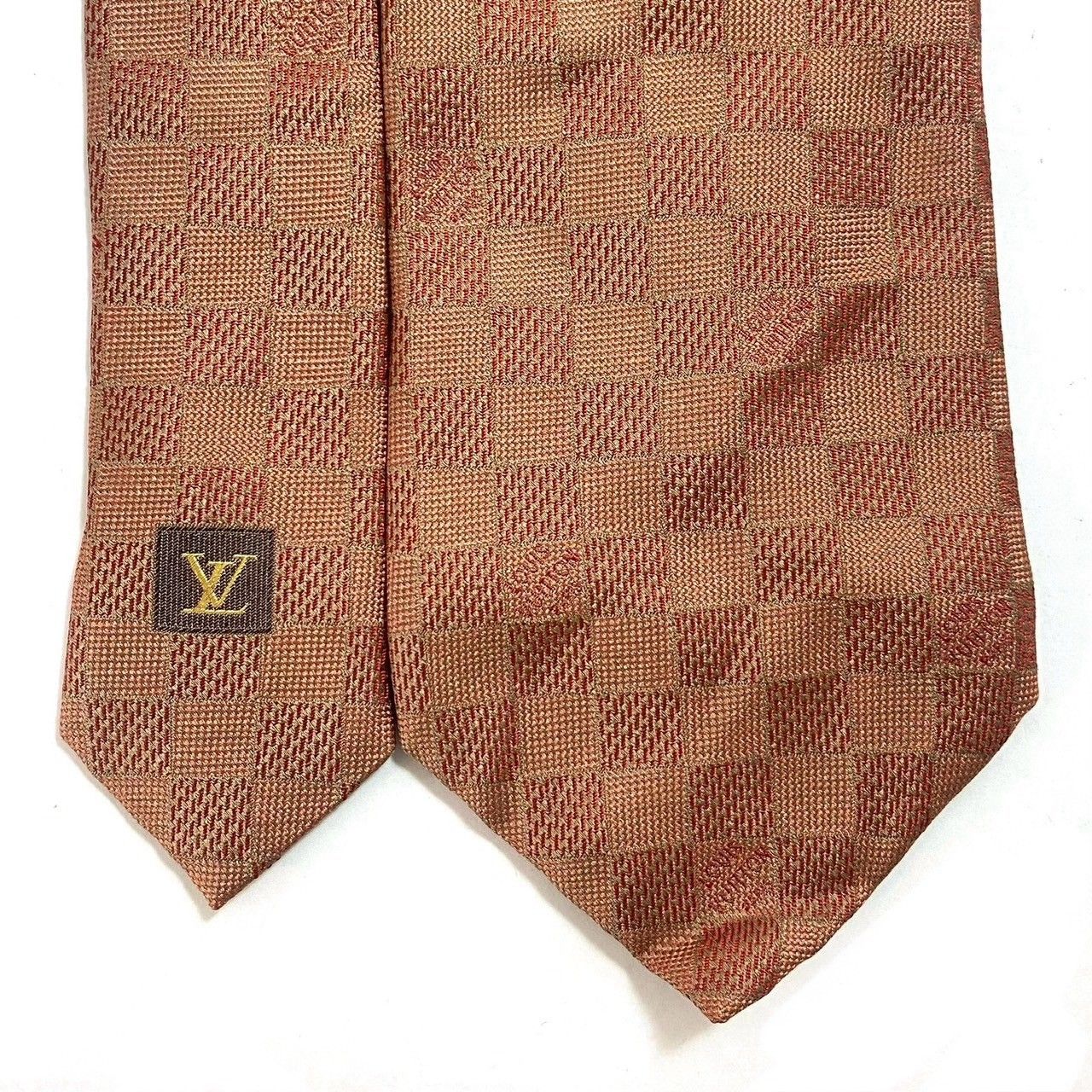 ルイヴィトン Louis Vuitton ネクタイ シルク オレンジ系 ダミエ LOUIS VUITTON】ネクタイ SILK/シルク 100% クラヴァット ダミエ