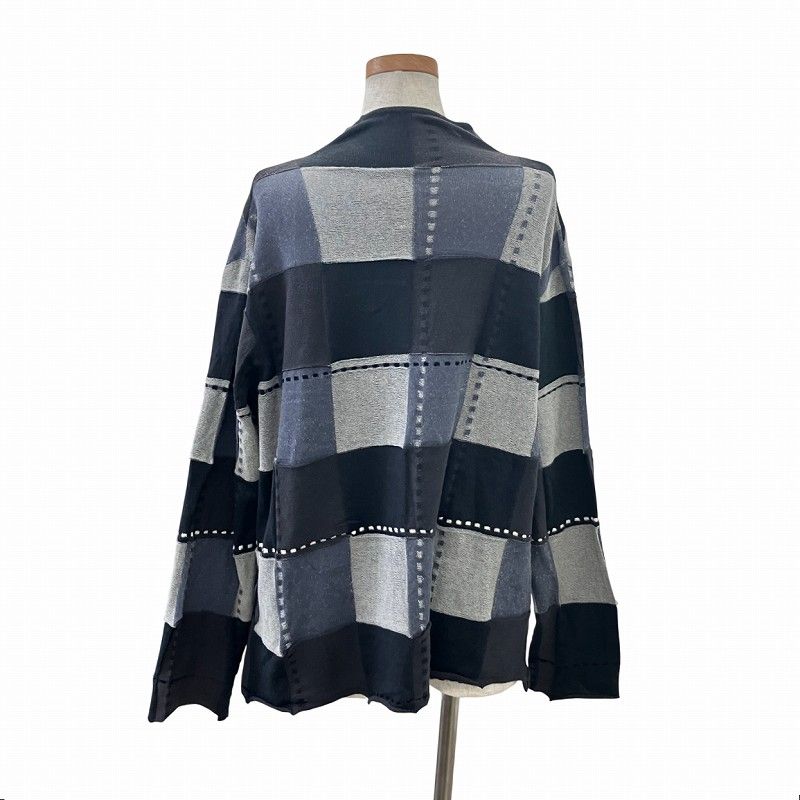 センソユニコ Senso unico 慈雨 近年 パッチワーク ニット カットソー 長袖 40 紺 ネイビー グレー 黒 0713 レディース センソユニコ Senso unico 慈雨 近年 パッチワーク ニット
