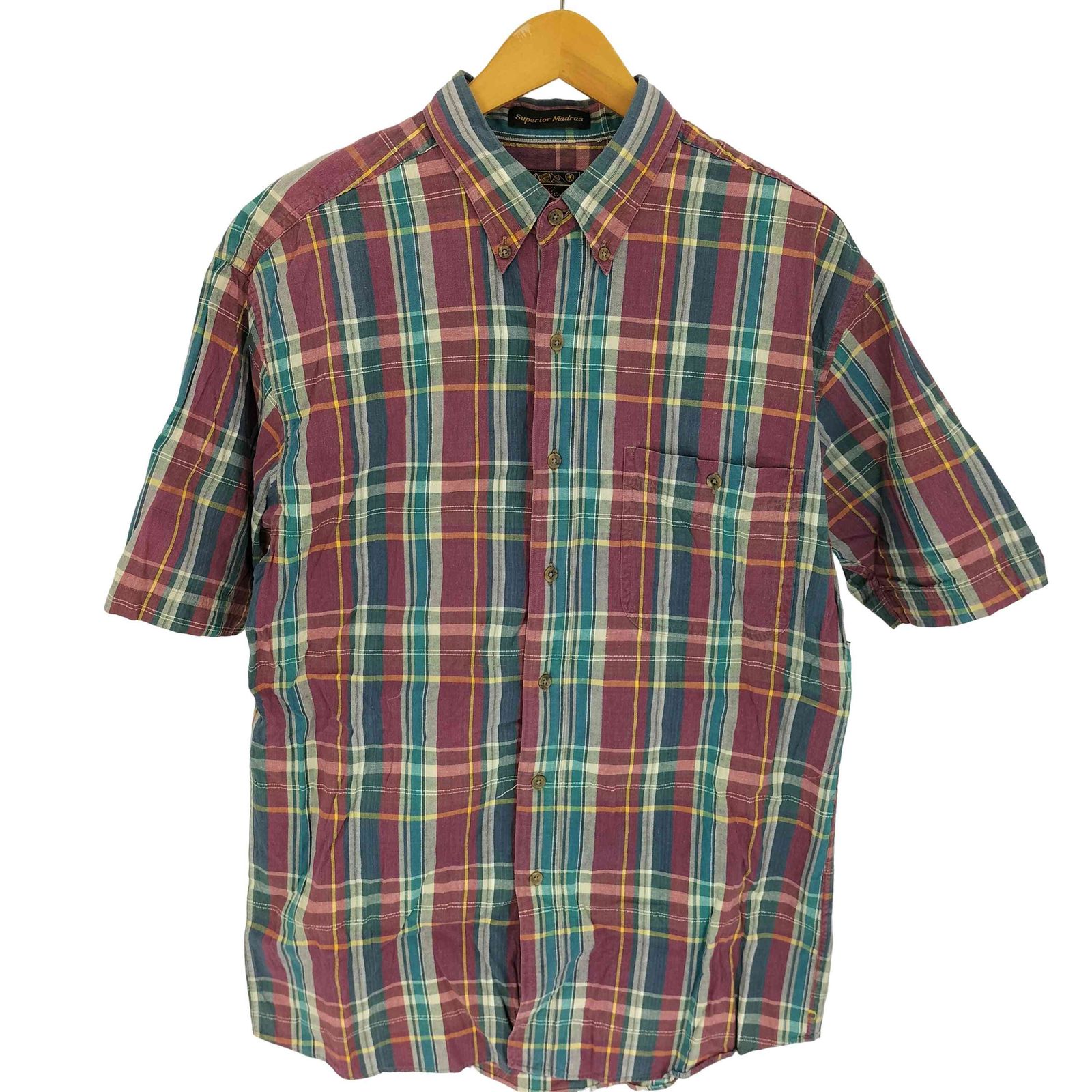 エディーバウアー Eddie Bauer 80-90S 黒タグ Superior Madras マドラスチェック B.D S/S シャツ メンズ import：M 