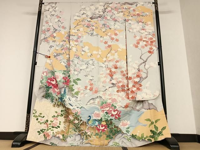 平和屋着物●豪華振袖 友禅 泰常好み 風景花鳥文 暈し染め 金彩 正絹 AAAV7499zg