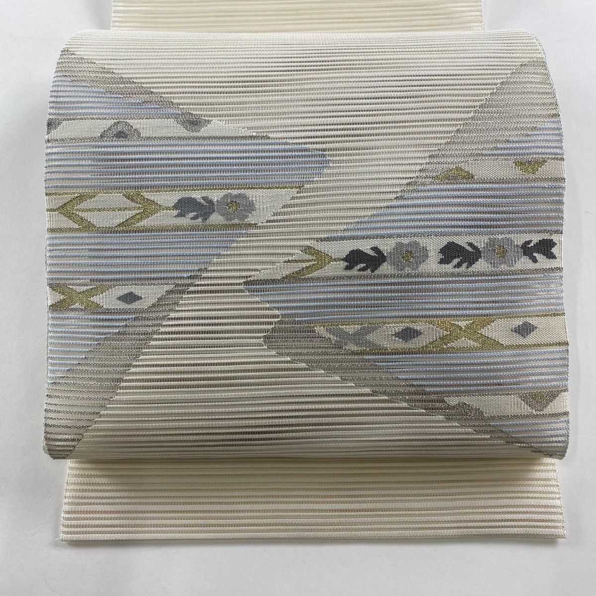 名古屋帯 秀品 夏帯 絽 八寸名古屋帯 花 幾何学模様 箔 クリーム 正絹