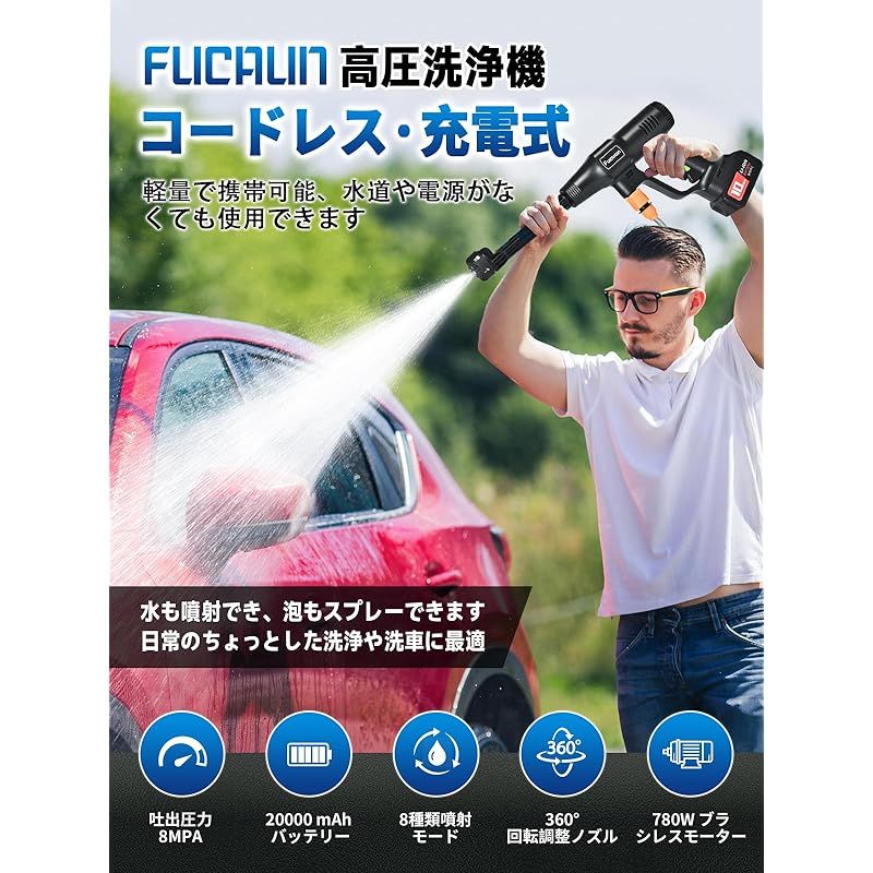高圧洗浄機 8Mpa コードレス 20000mAhバッテリー2個付き Amazon