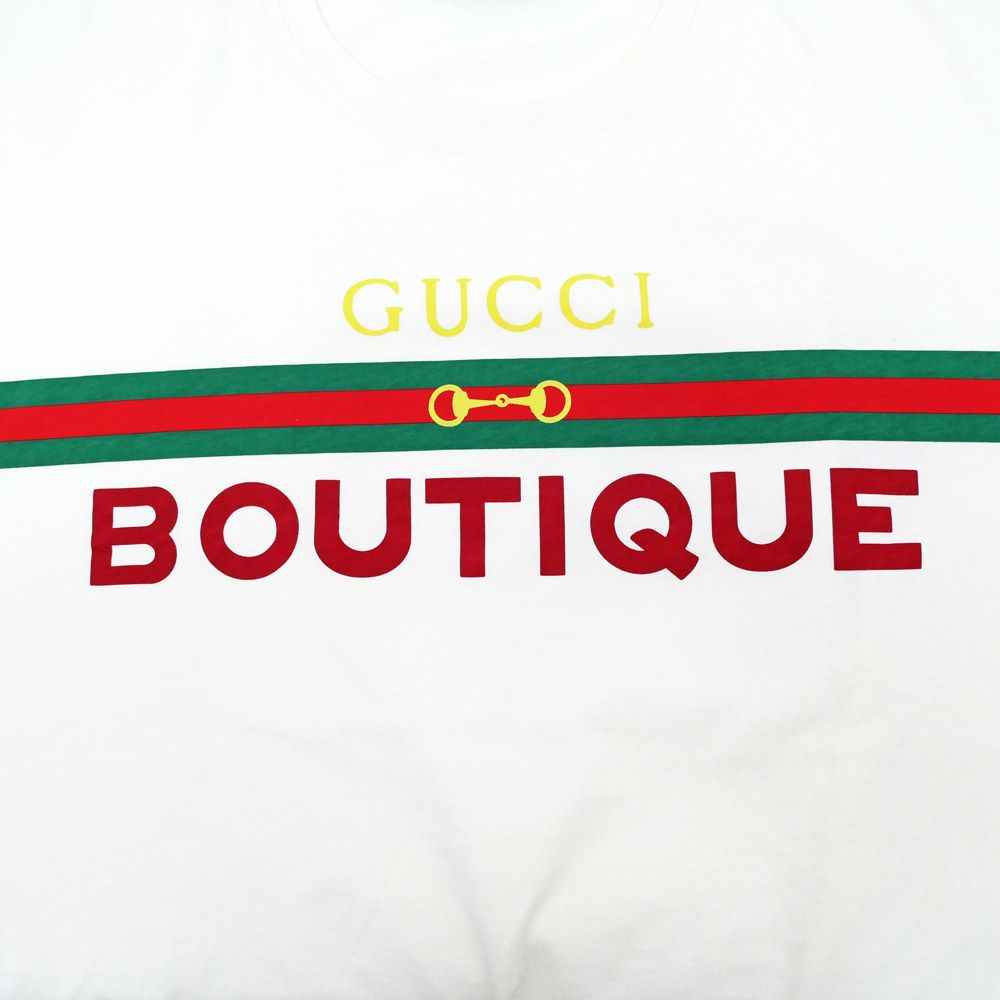 【名東】グッチ ウェブラインロゴプリントTシャツ XLサイズ 615044 クリーム色 コットン アパレル 服 名東】グッチ ウェブラインロゴプリントTシャツ XLサイズ 615044