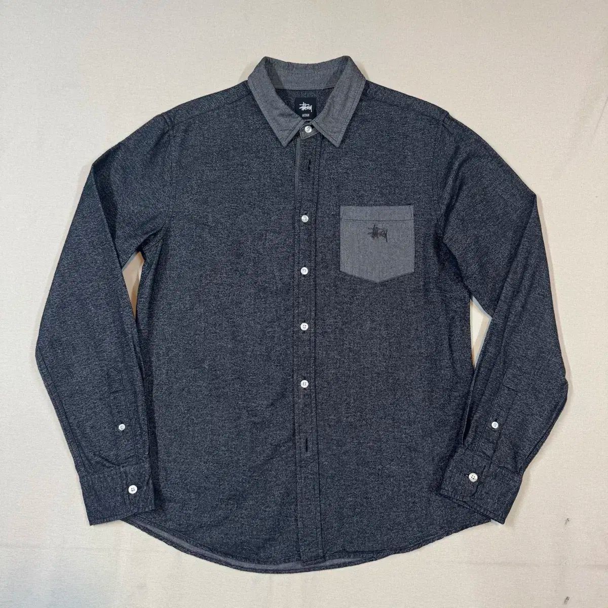 M STUSSY ステューシー ワンポケット チャコールグレー グレー シャツ