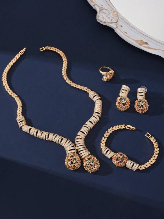 ジュエリー レディース セット 豪華なパールグロス カラフルジルコニアジュエリーセット4点 ブライダルパーティーのアクセサリーギフト パキスタン サウジアラビア向け