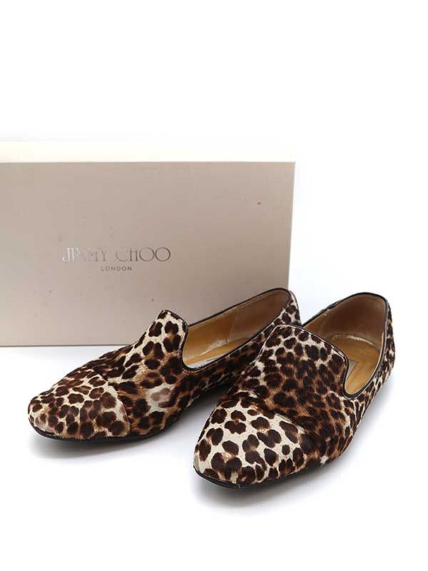 JIMMY CHOO ジミー チュウ WHEEL レオパードハラコフラットシューズ 