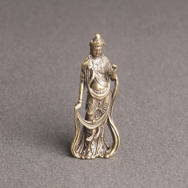 観音菩薩 置物 オブジェ 神 神様 仏 仏像 銅製 アンティーク調