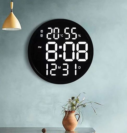 YANGLIULED壁掛け時計温度計湿度計自動感応夜光ルミナスデジタル静音リモコン付き壁掛け時計省エネ照明多機能寝室/リビングルーム/浴室用(Black)