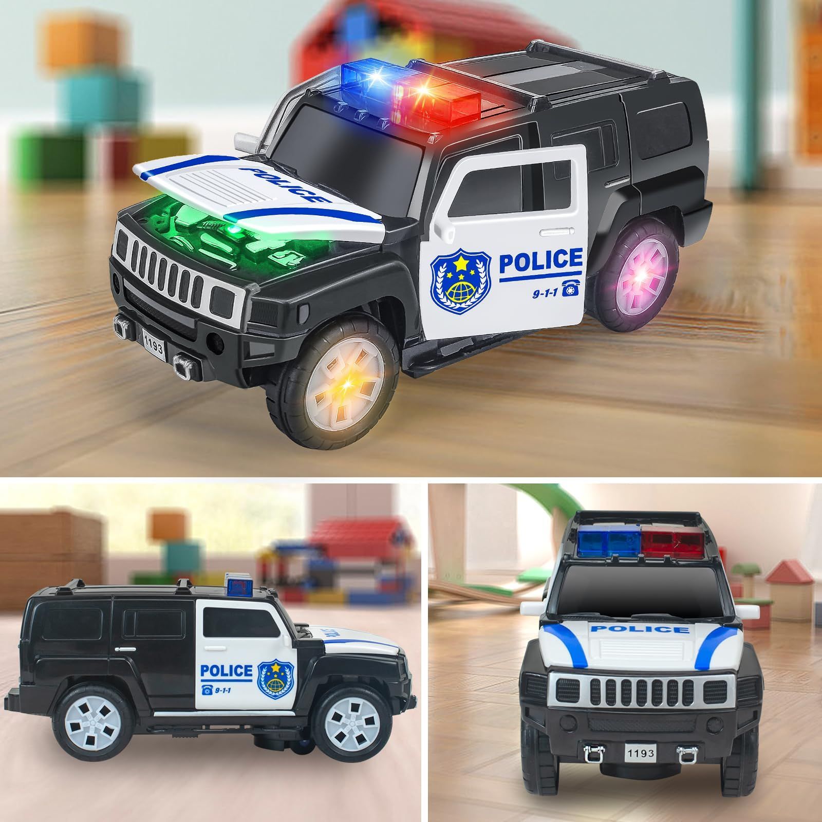 YongnKids パトカー 玩具 ミニカー 車 ポリスカー 子供 おもちゃ モデルカー 警察車両 音が鳴る 音光付き 障害物回避 360度回転  誕生日 クリスマス プレゼント