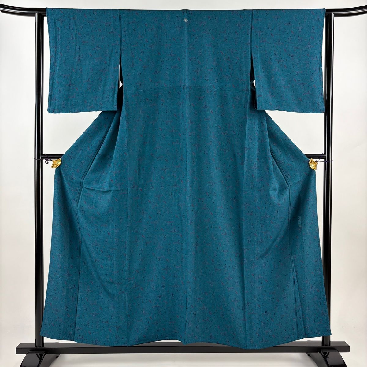 江戸小紋 身丈154cm 裄丈62cm S 袷 万筋 灰緑 正絹 美品 名品 中古  