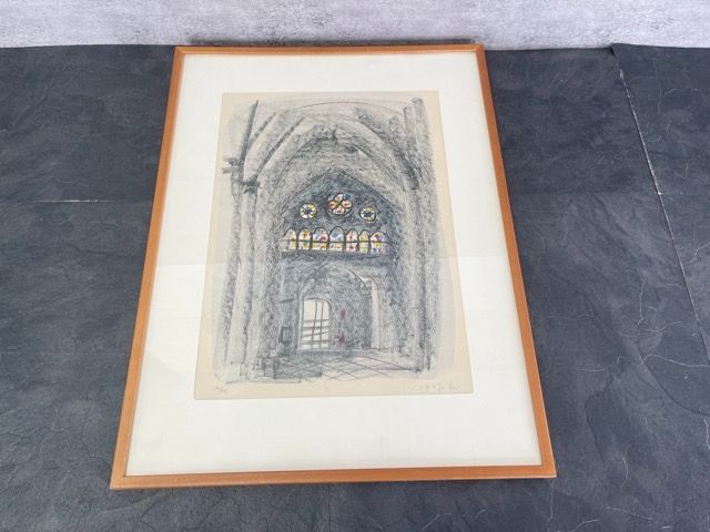 香月泰男 聖室 リトグラフ 石版画 額入り 30 75 絵サイズ約32×45cm 額サイズ約47×62.5cm 301539