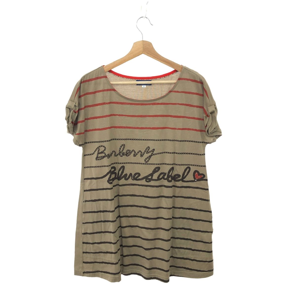 BURBERRY BLUE LABEL バーバリーブルーレーベル 半袖ワンピース チュニック サイズ 38 ロゴ|ボーダー グレージュ レディース | 241005006145