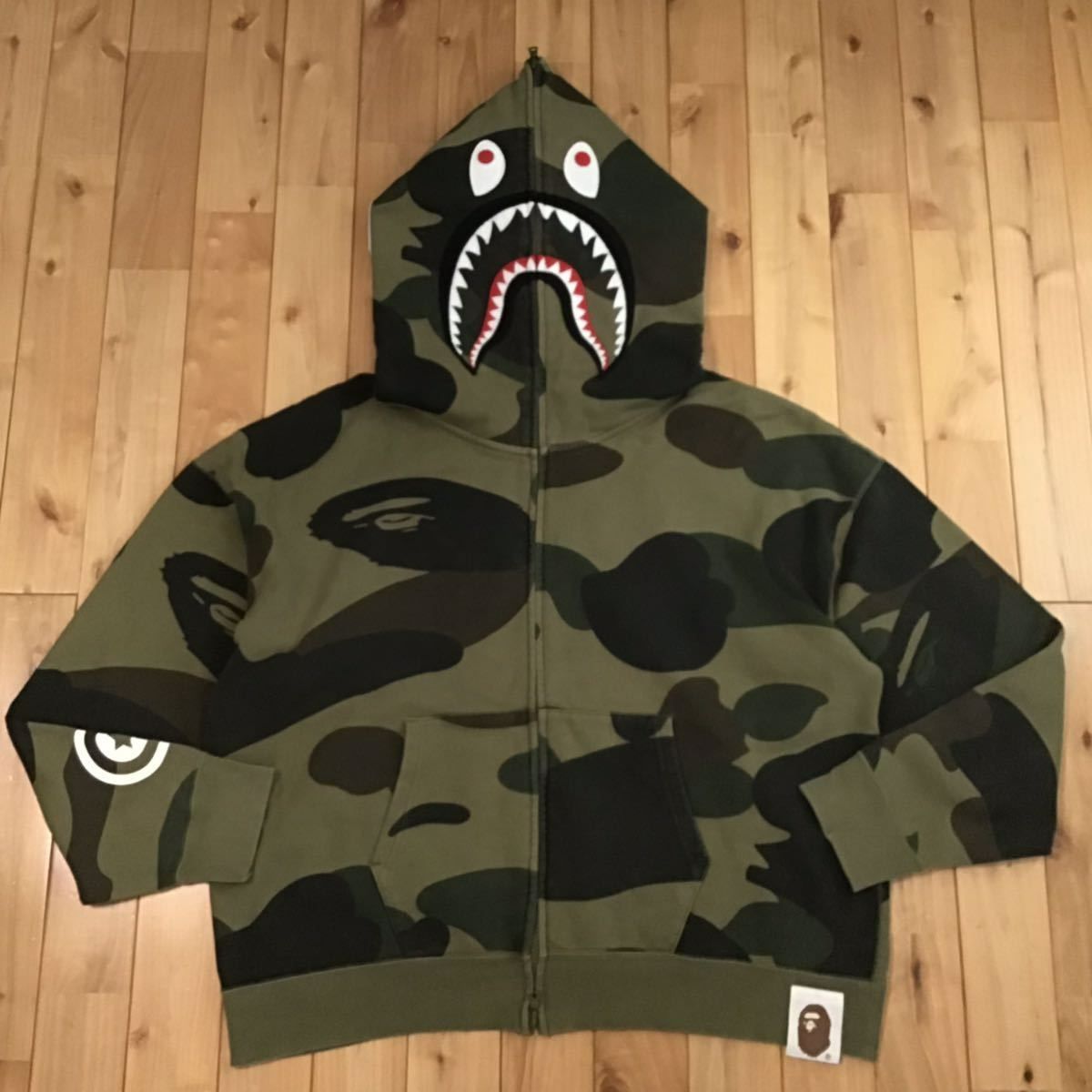 着丈約725cm1st camo green XL ダブルシャークBAPE エイプ ベイプ 迷彩