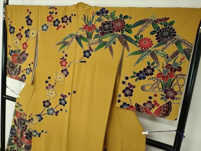 平和屋着物○訪問着 紅型 舞蝶吉祥花文 暈し染め やまと誂製 正絹 逸品