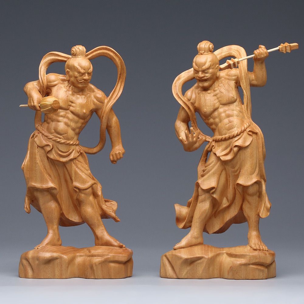 約62cm 仏教美術　仁王像　阿吽像　金剛力士像　一対　木彫り　骨董品 仏教美術 金剛力士像（阿形 吽形）仁王像 稀少 珍品 災難除去