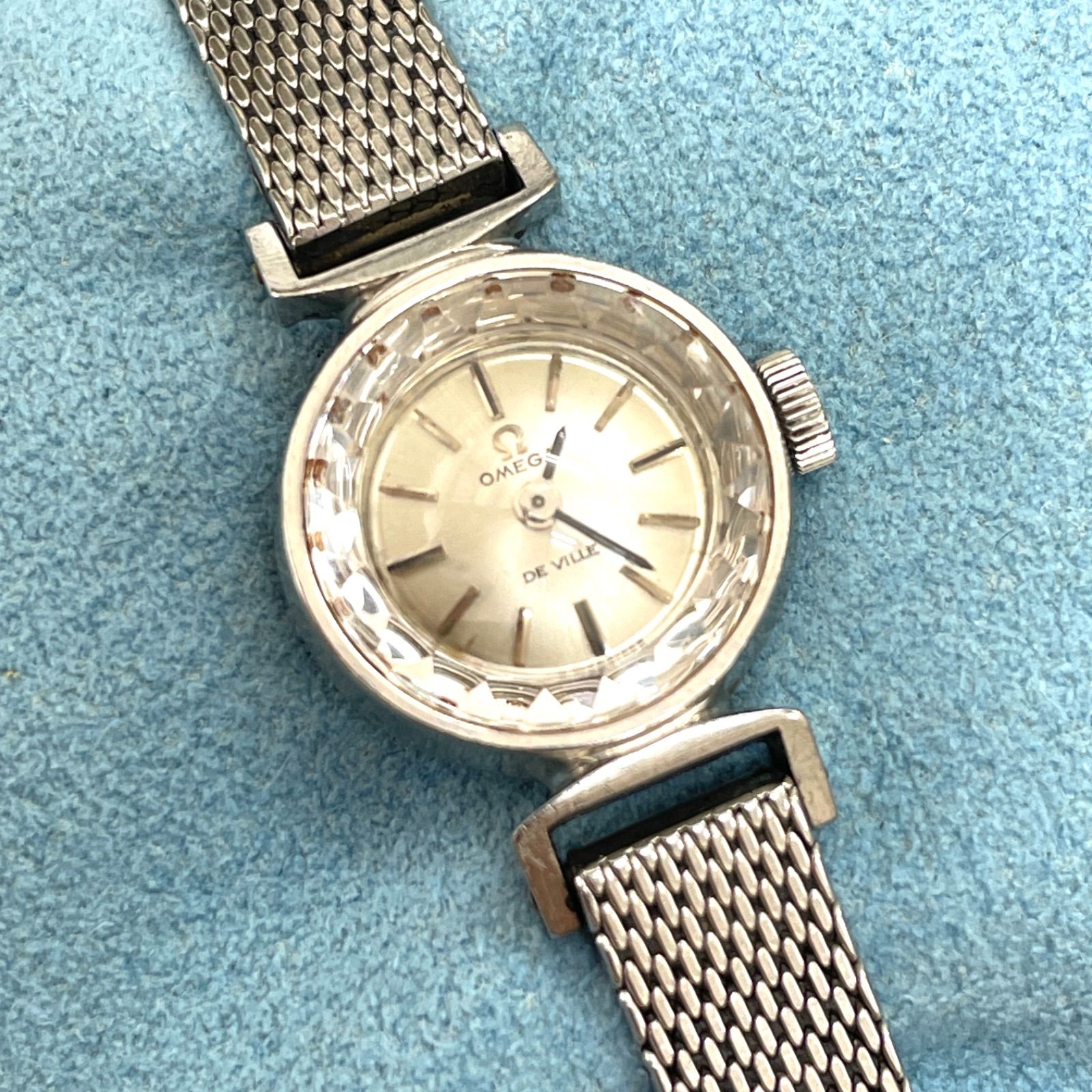 OMEGA オメガ デヴィルメッシュベルトレディースウォッチ シルバー 手 