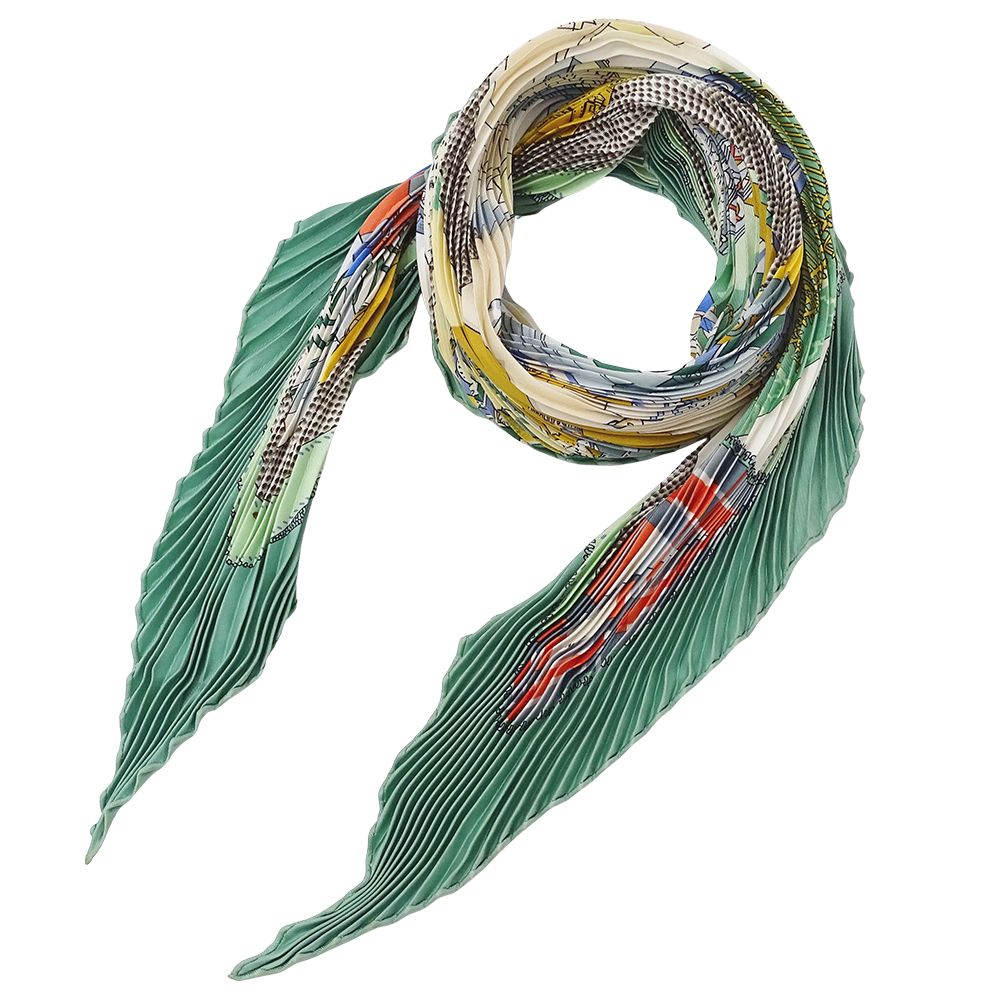 エルメス HERMES スカーフ レディース ブランド プリーツカレ L Elegance et le Confort en Automobile 自動車の快適 シルク グリーン 大判 大きめ おしゃれ き