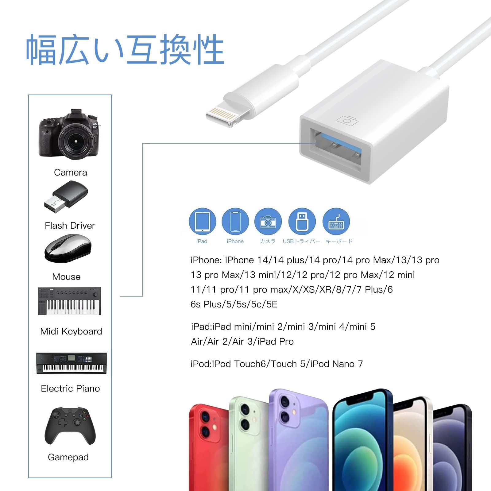 変換アダプタ【MFi正規認証品】Lightning usbカメラアダプタiPhone 変換アダプタ 双方向 高速伝送 usb 耐摩耗素材  写真/音声ファイル/ビデオ転送iPhone/iPad対応 Lightning usb otg iPhone 変換ケーブル メルカリ