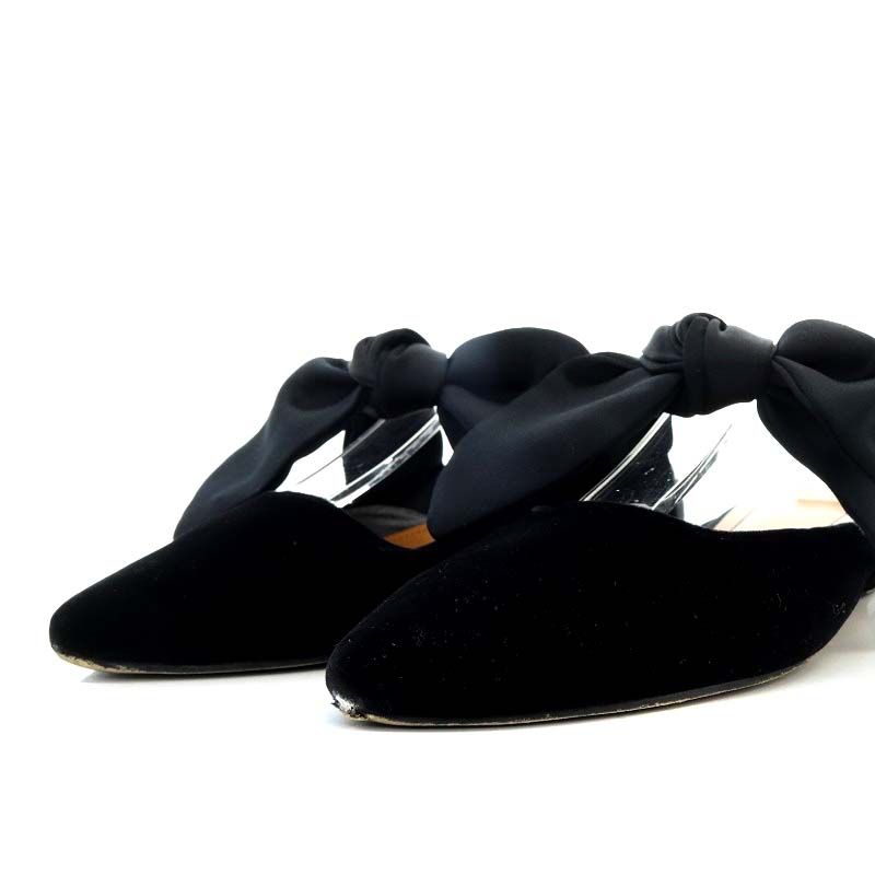 オーガ OHGA ベロア リボン ミュール パンプス フラット S 22cm-22.5cm