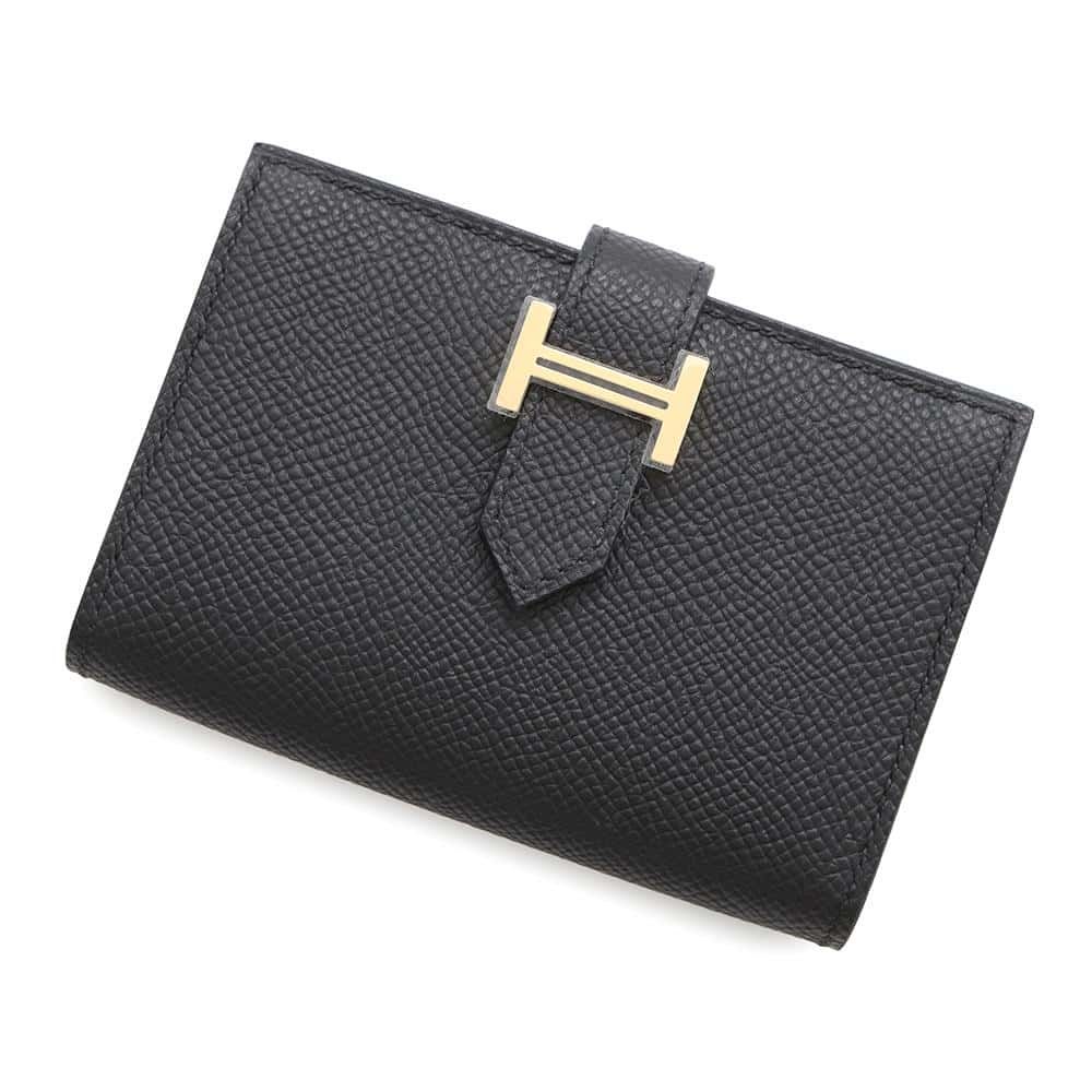 エルメス カードケース ベアン ミニ ブラック|ゴールド金具 エプソン W刻印 HERMES 名刺入れ 黒